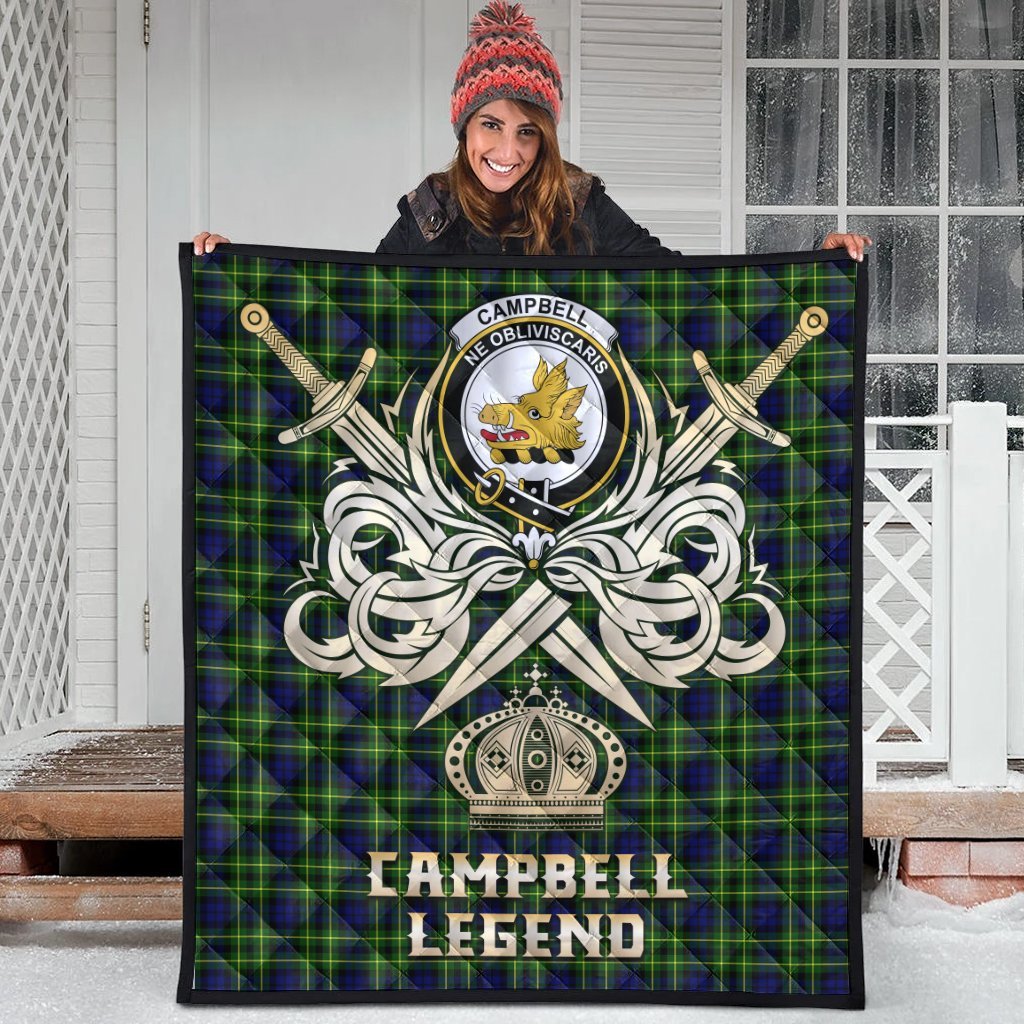 Campbell of Breadalbane Modern Tartan Crest Legend Gold Royal Premium Quilt