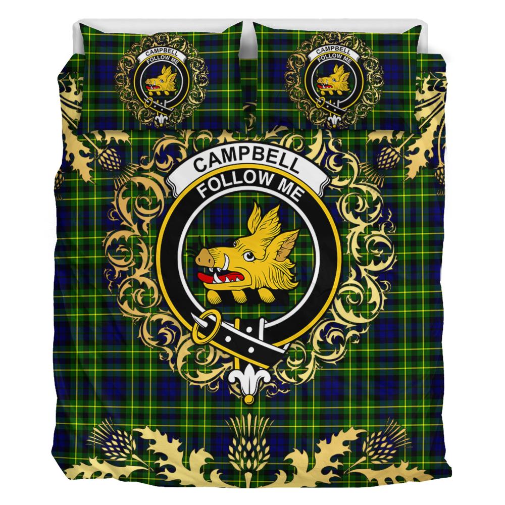 Campbell of Breadalbane Modern Tartan Crest Bedding Set - Golden Thistle Style