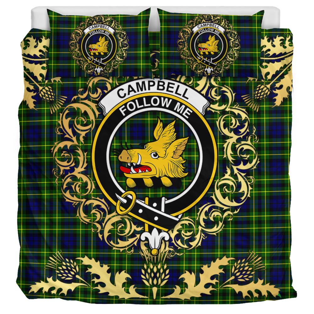 Campbell of Breadalbane Modern Tartan Crest Bedding Set - Golden Thistle Style