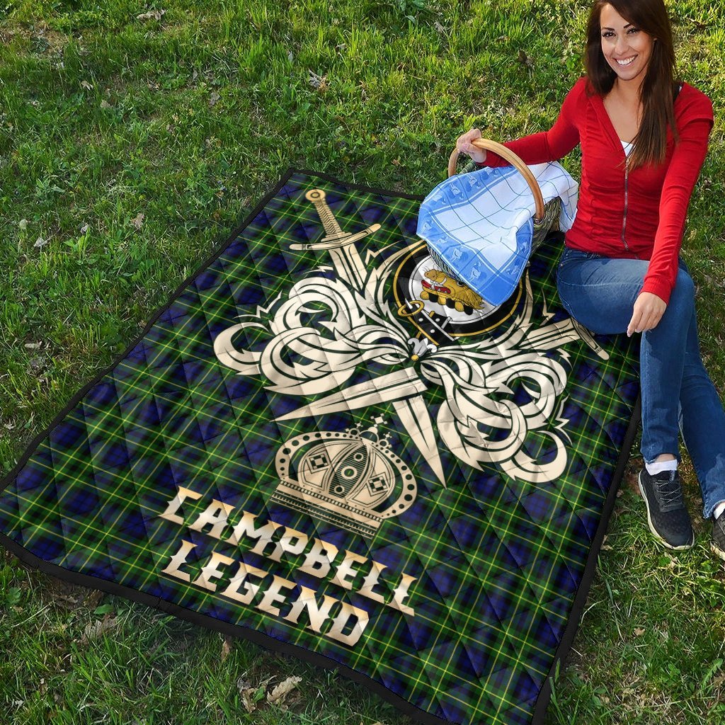 Campbell of Breadalbane Modern Tartan Crest Legend Gold Royal Premium Quilt
