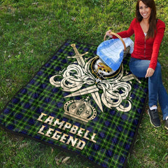 Campbell of Breadalbane Modern Tartan Crest Legend Gold Royal Premium Quilt