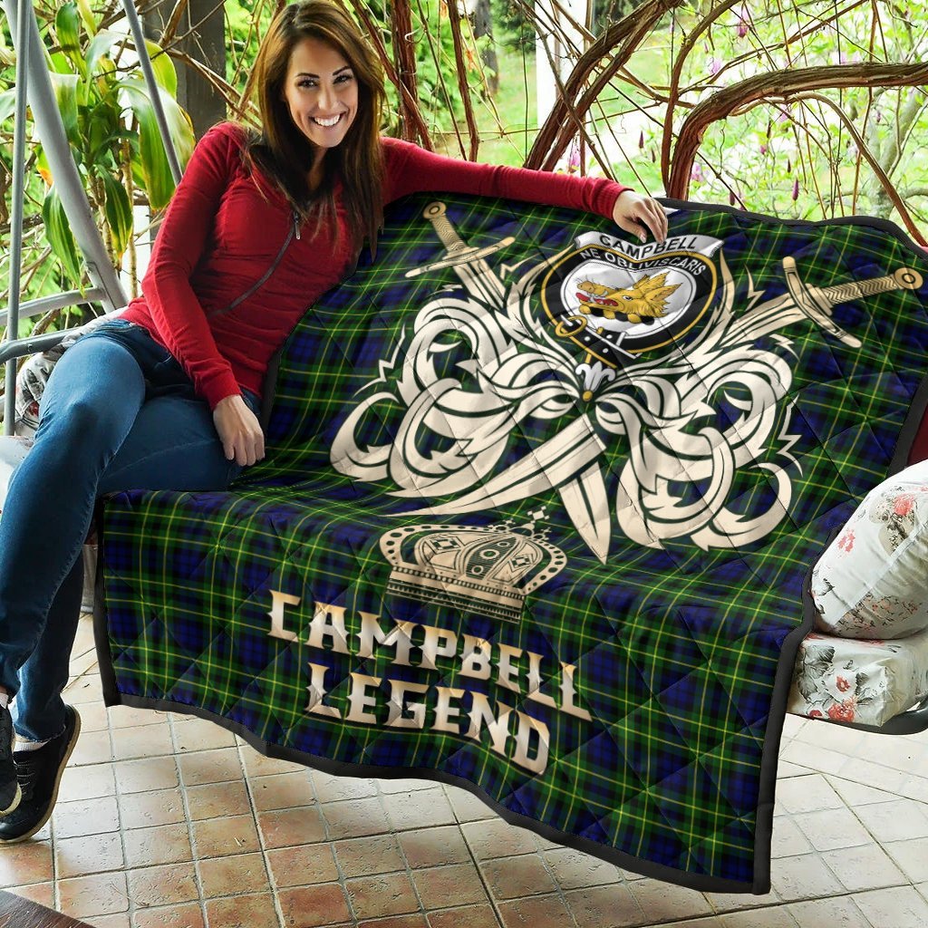 Campbell of Breadalbane Modern Tartan Crest Legend Gold Royal Premium Quilt