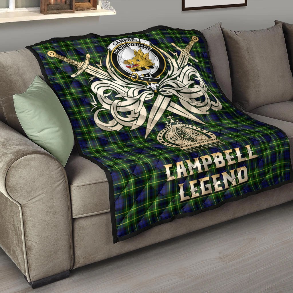 Campbell of Breadalbane Modern Tartan Crest Legend Gold Royal Premium Quilt