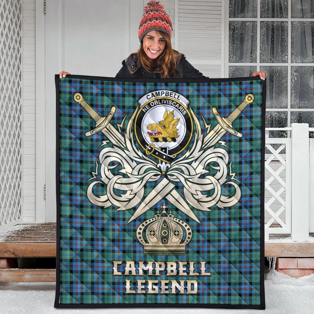Campbell of Cawdor Ancient Tartan Crest Legend Gold Royal Premium Quilt