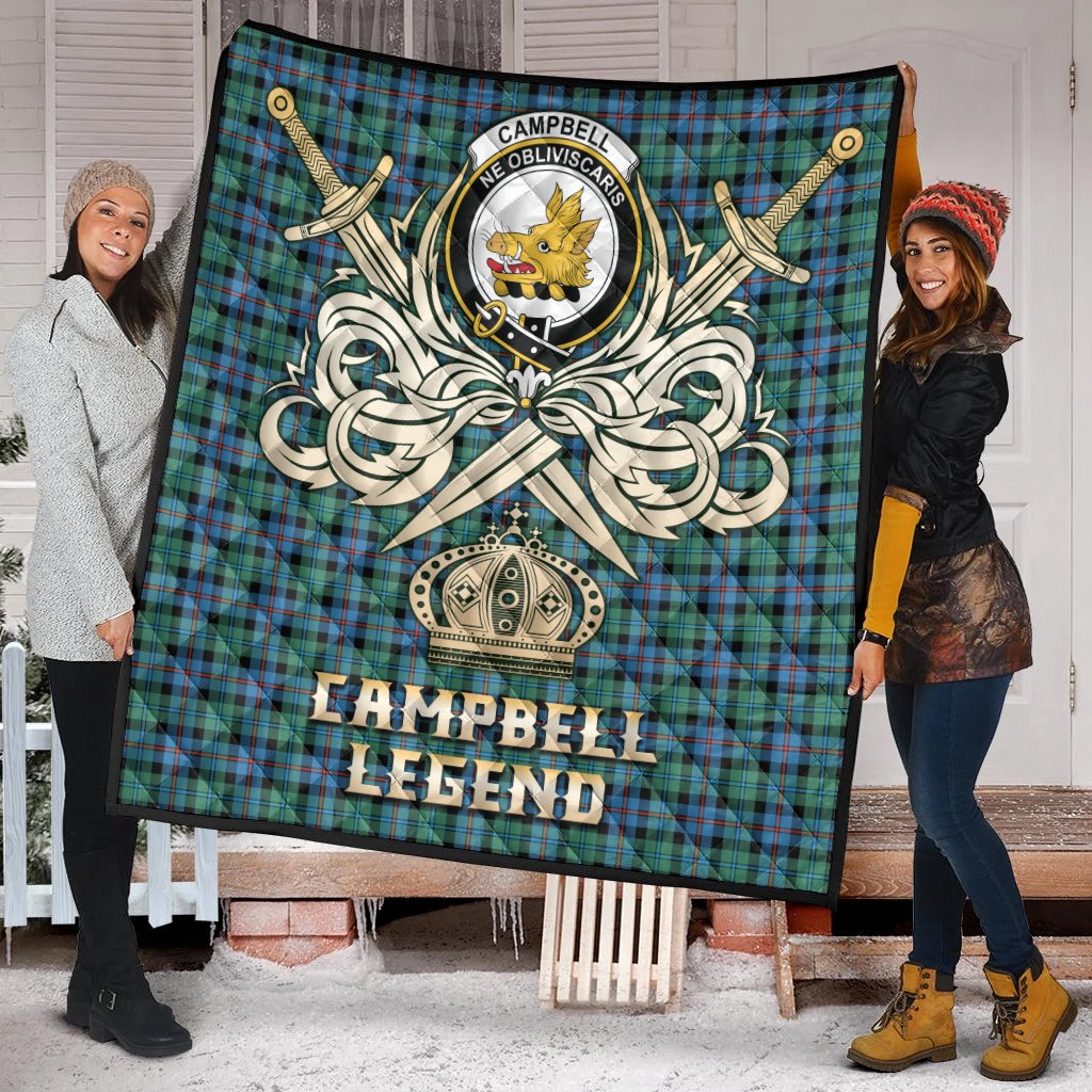 Campbell of Cawdor Ancient Tartan Crest Legend Gold Royal Premium Quilt