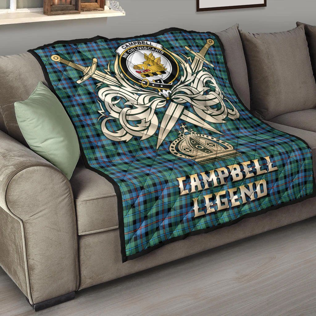 Campbell of Cawdor Ancient Tartan Crest Legend Gold Royal Premium Quilt