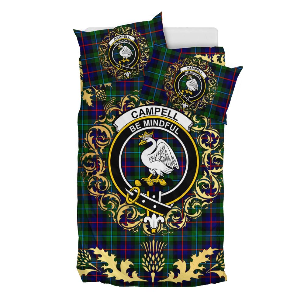 Campbell of Cawdor Modern Tartan Crest Bedding Set - Golden Thistle Style