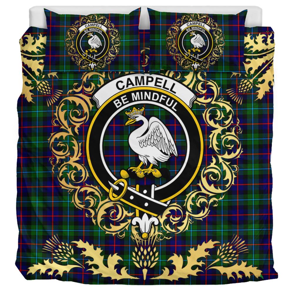 Campbell of Cawdor Modern Tartan Crest Bedding Set - Golden Thistle Style