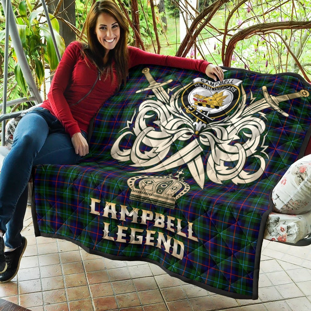 Campbell of Cawdor Modern Tartan Crest Legend Gold Royal Premium Quilt