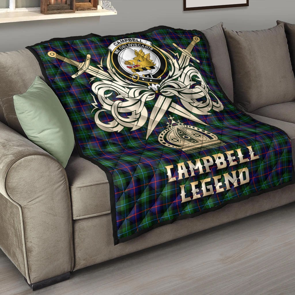 Campbell of Cawdor Modern Tartan Crest Legend Gold Royal Premium Quilt