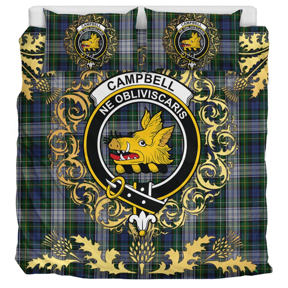 Campbell of Lochnell Dress Tartan Crest Bedding Set - Golden Thistle Style