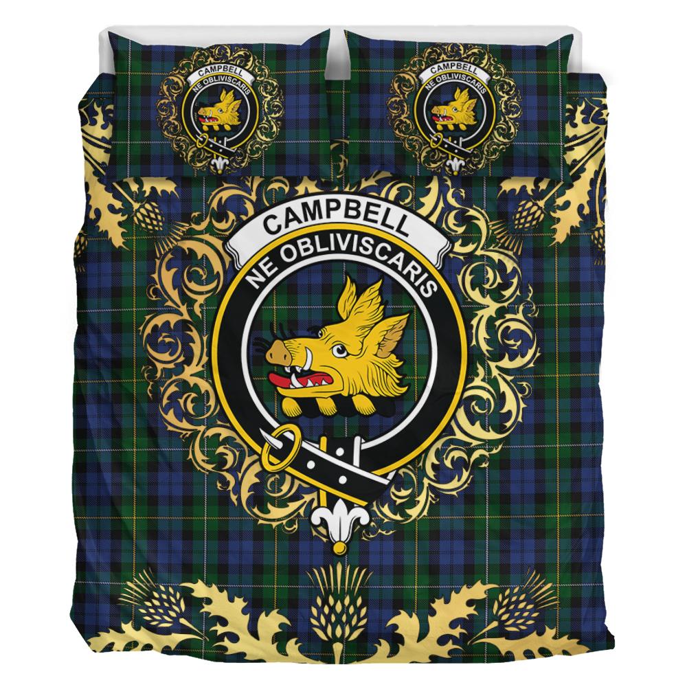 Campbell of Loudoun Tartan Crest Bedding Set - Golden Thistle Style