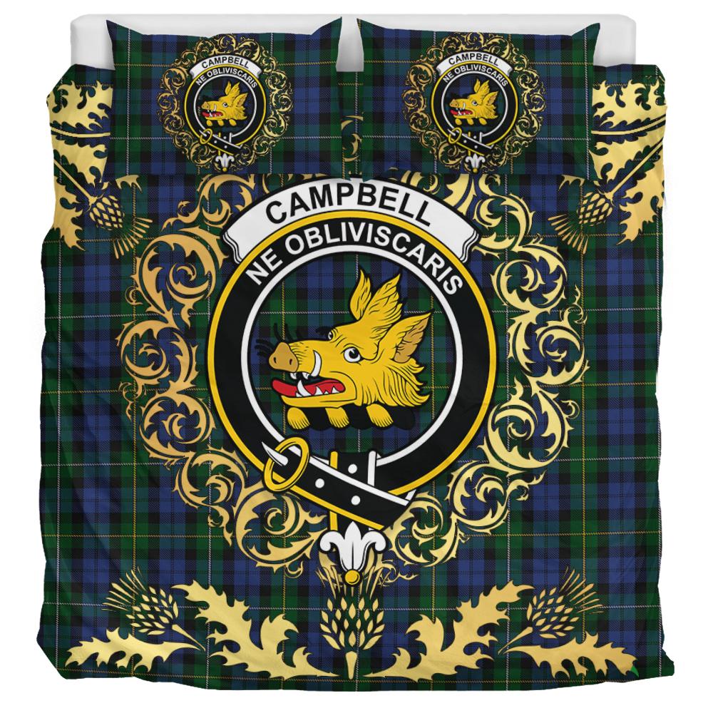 Campbell of Loudoun Tartan Crest Bedding Set - Golden Thistle Style
