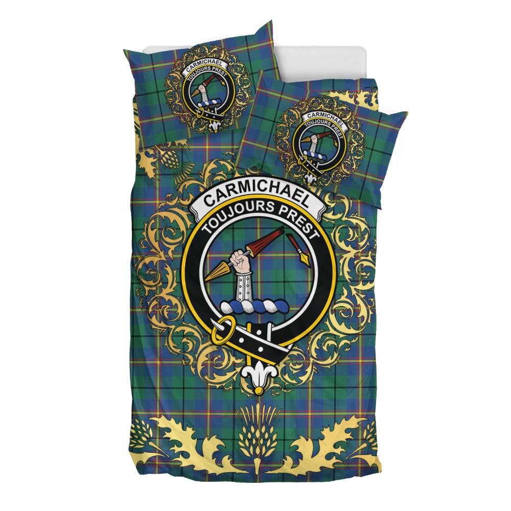 Carmichael Ancient Tartan Crest Bedding Set - Golden Thistle Style