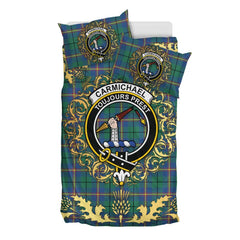 Carmichael Ancient Tartan Crest Bedding Set - Golden Thistle Style