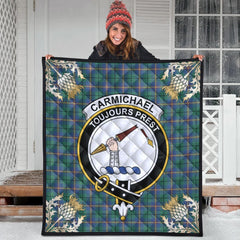Carmichael Ancient Tartan Crest Premium Quilt - Gold Thistle Style
