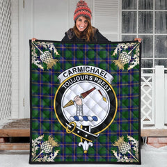 Carmichael Modern Tartan Crest Premium Quilt - Gold Thistle Style