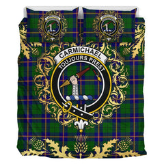 Carmichael Modern Tartan Crest Bedding Set - Golden Thistle Style