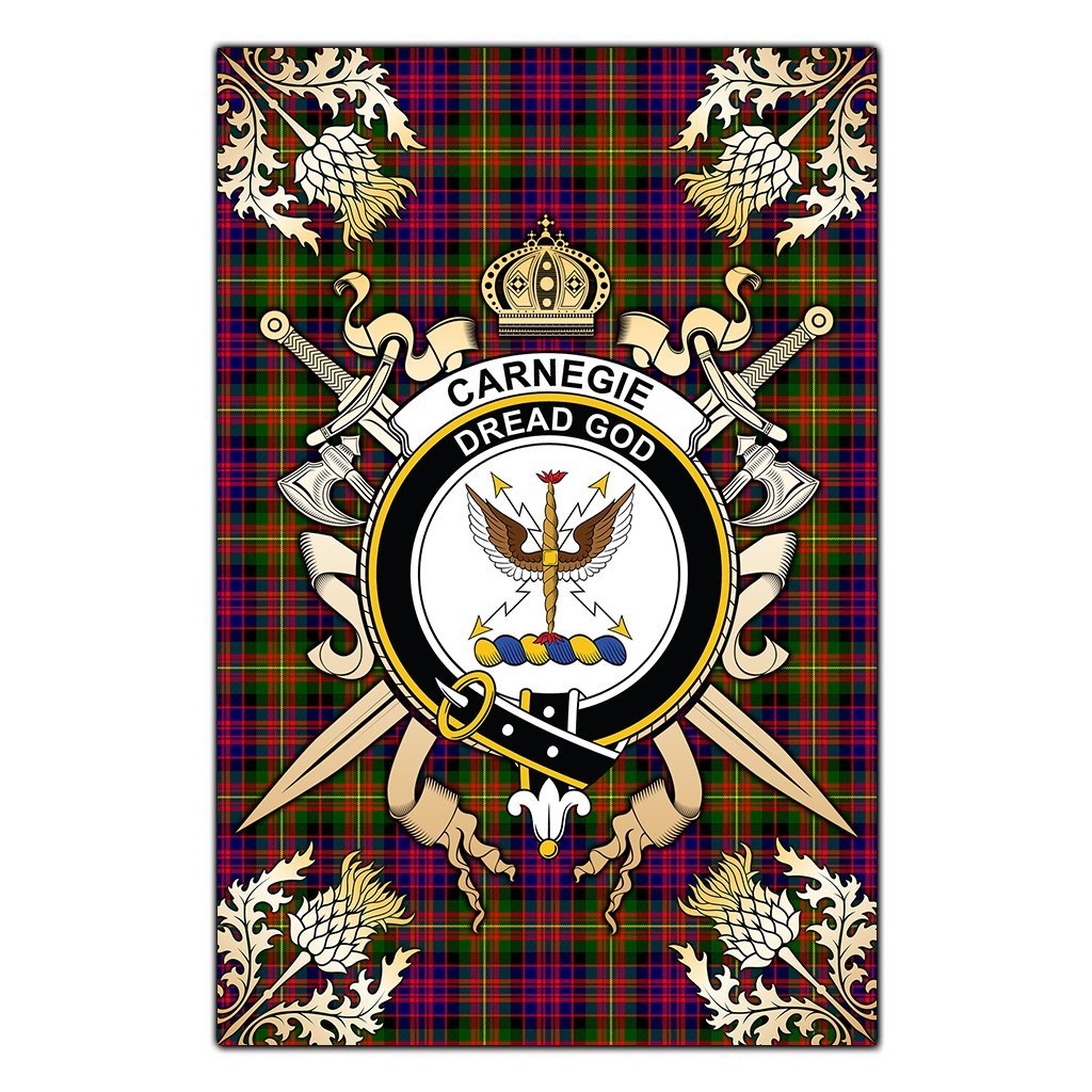 Carnegie Modern Tartan Crest Black Garden Flag - Gold Thistle Style