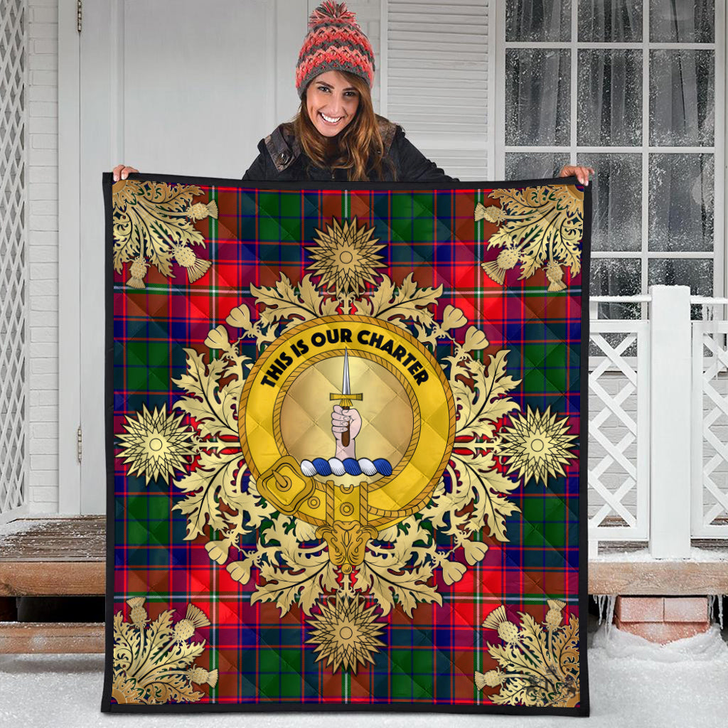Charteris Tartan Crest Premium Quilt - Gold Thistle Style