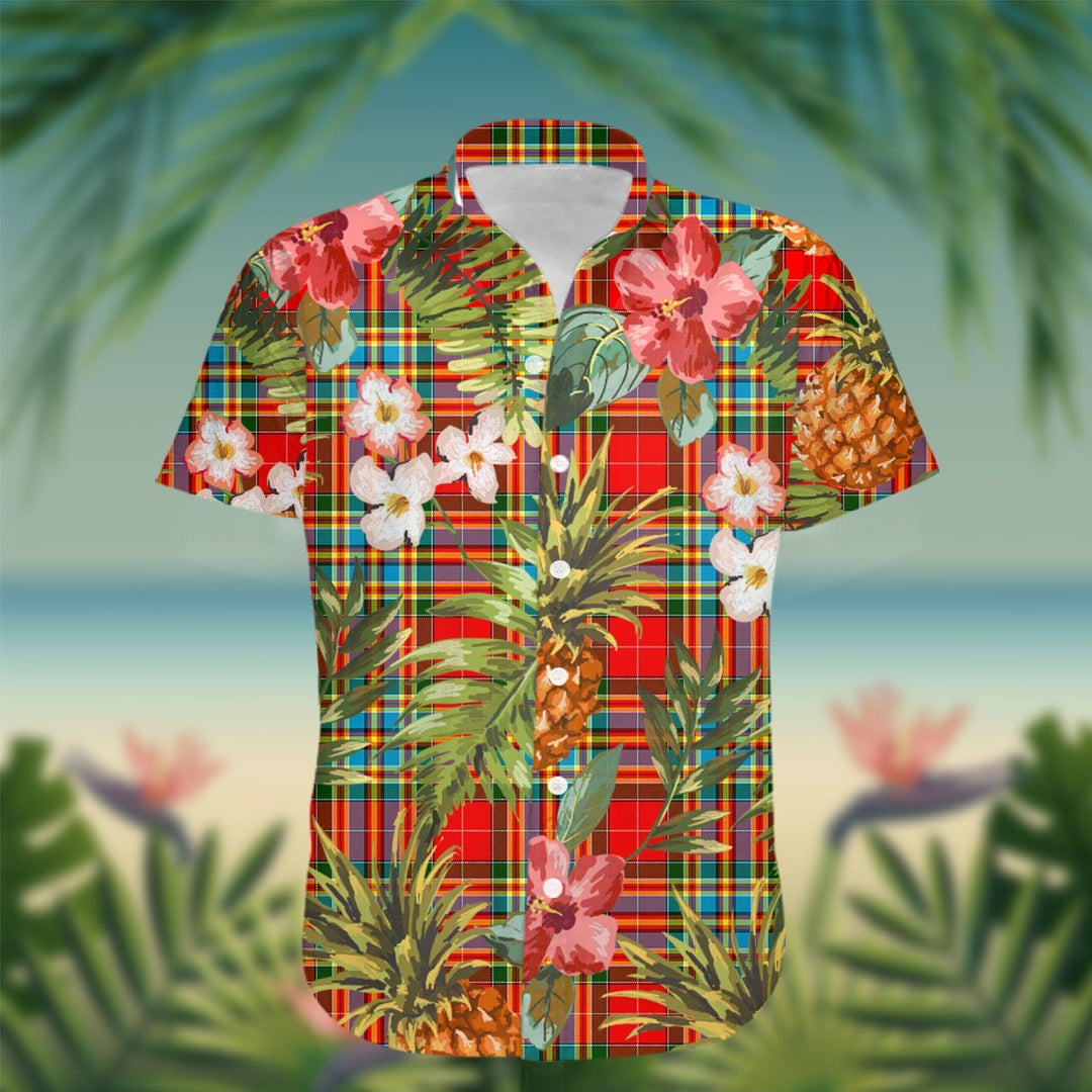 Chattan Tartan Hawaiian Shirt Hibiscus, Coconut, Parrot, Pineapple - Tropical Garden Shirt