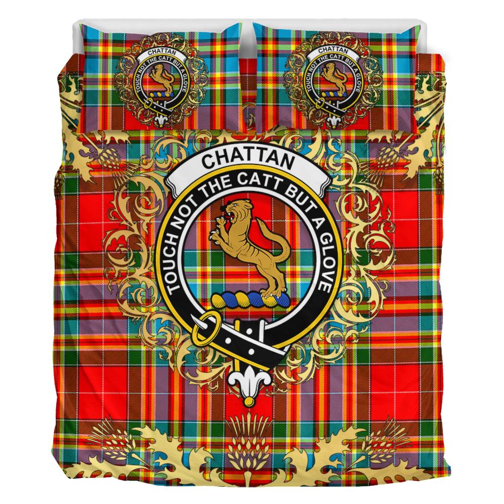 Chattan 01 Tartan Crest Bedding Set - Golden Thistle Style