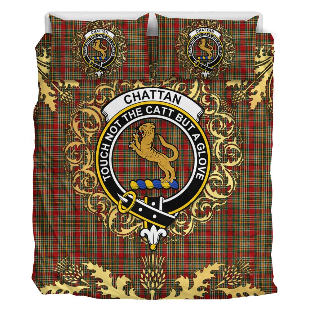 Chattan 02 Tartan Crest Bedding Set - Golden Thistle Style