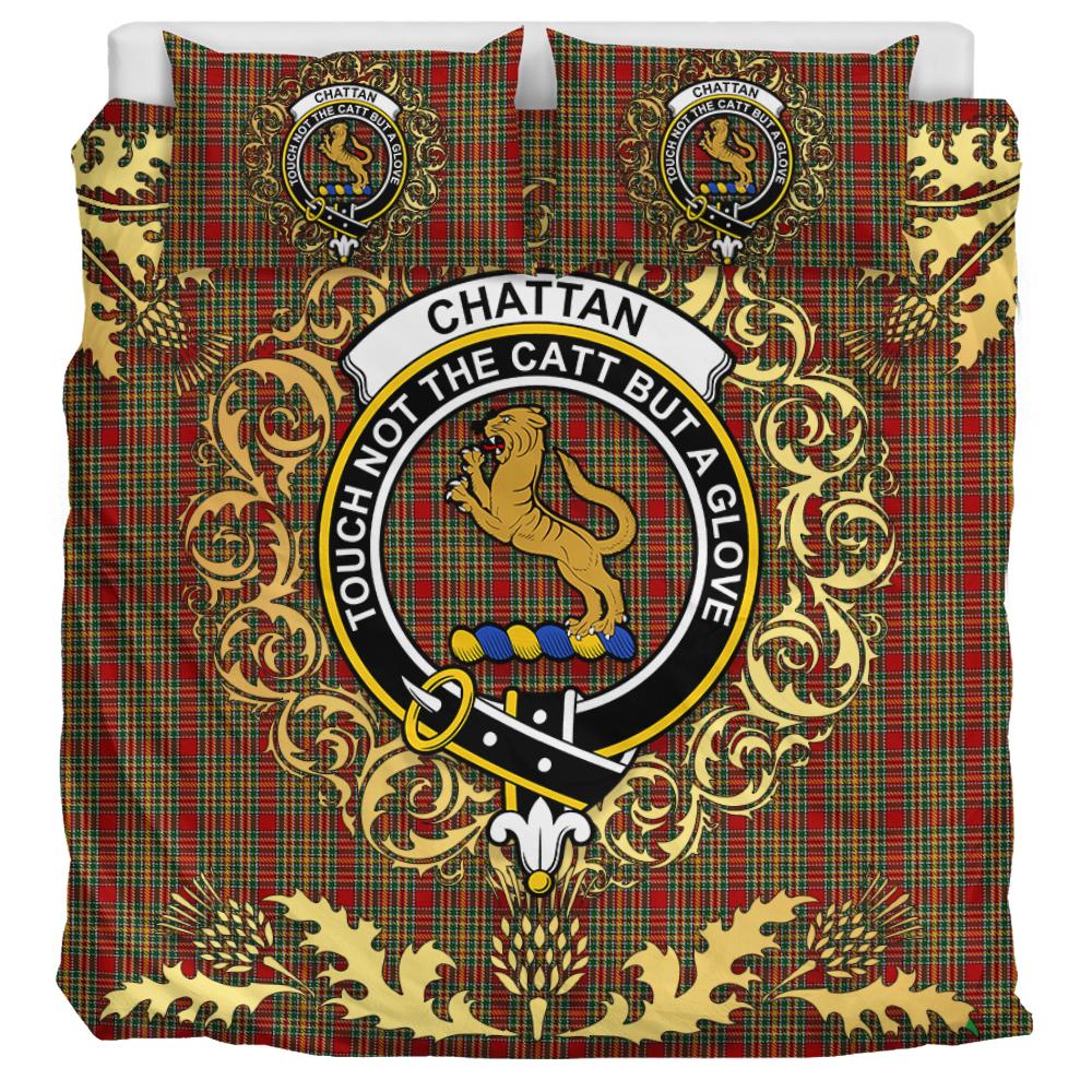 Chattan 02 Tartan Crest Bedding Set - Golden Thistle Style