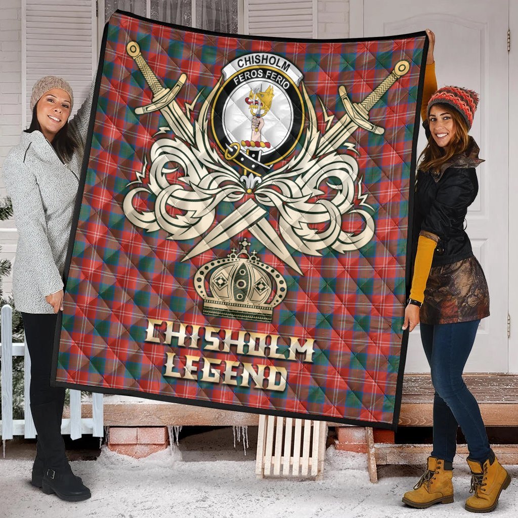 Chisholm Ancient Tartan Crest Legend Gold Royal Premium Quilt