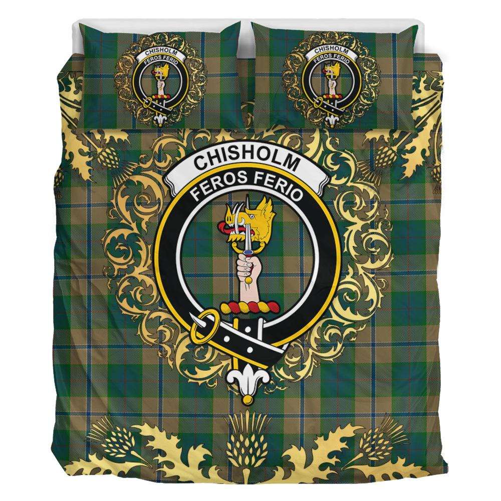 Chisholm Colonial Tartan Crest Bedding Set - Golden Thistle Style