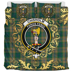 Chisholm Colonial Tartan Crest Bedding Set - Golden Thistle Style