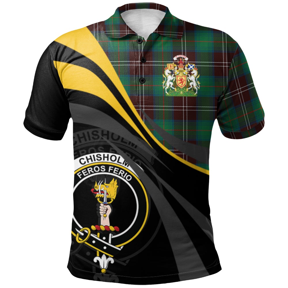 Chisholm Hunting Ancient Tartan Polo Shirt - Royal Coat Of Arms Style