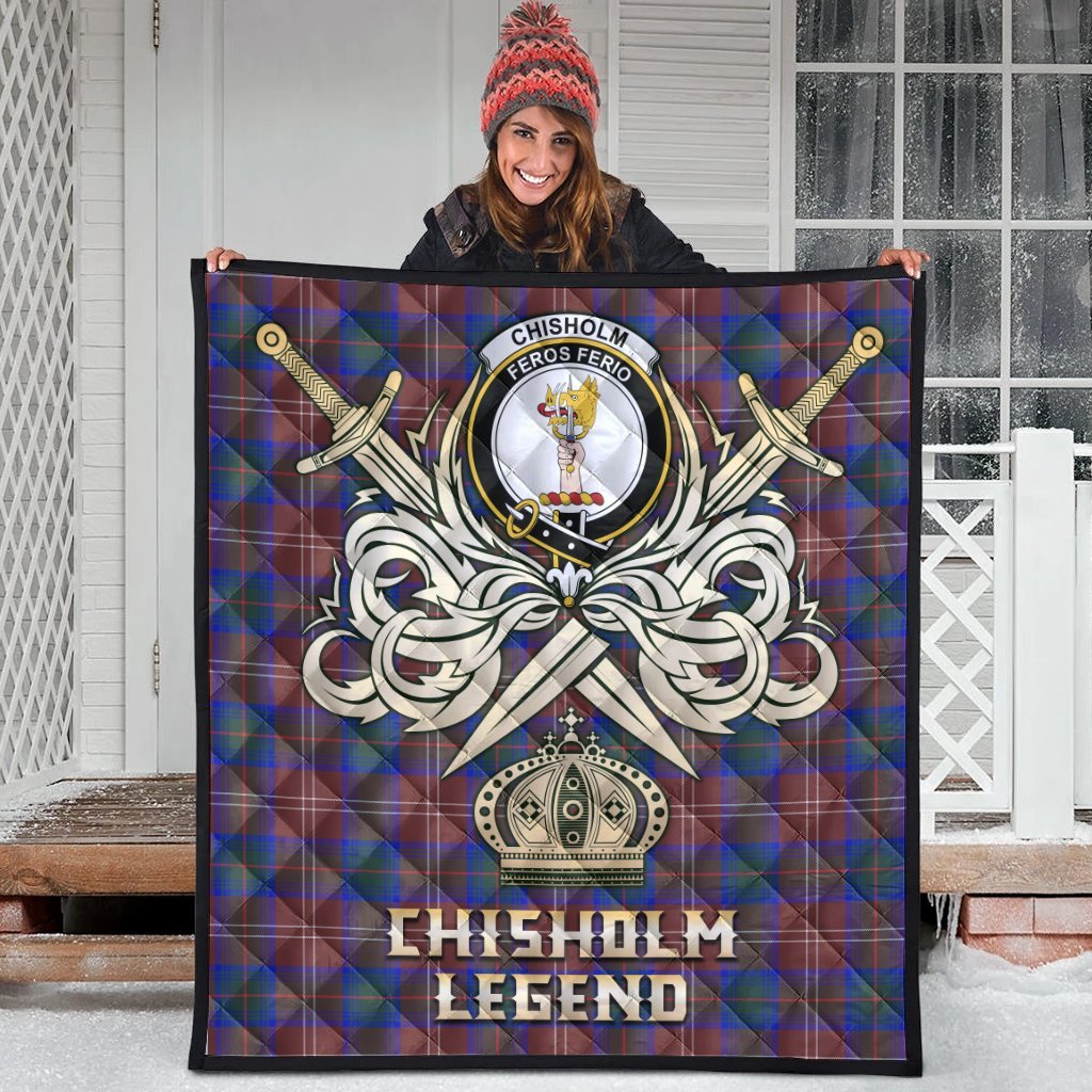 Chisholm Hunting Modern Tartan Crest Legend Gold Royal Premium Quilt