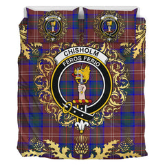 Chisholm Hunting Modern Tartan Crest Bedding Set - Golden Thistle Style
