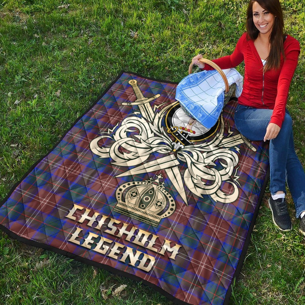 Chisholm Hunting Modern Tartan Crest Legend Gold Royal Premium Quilt