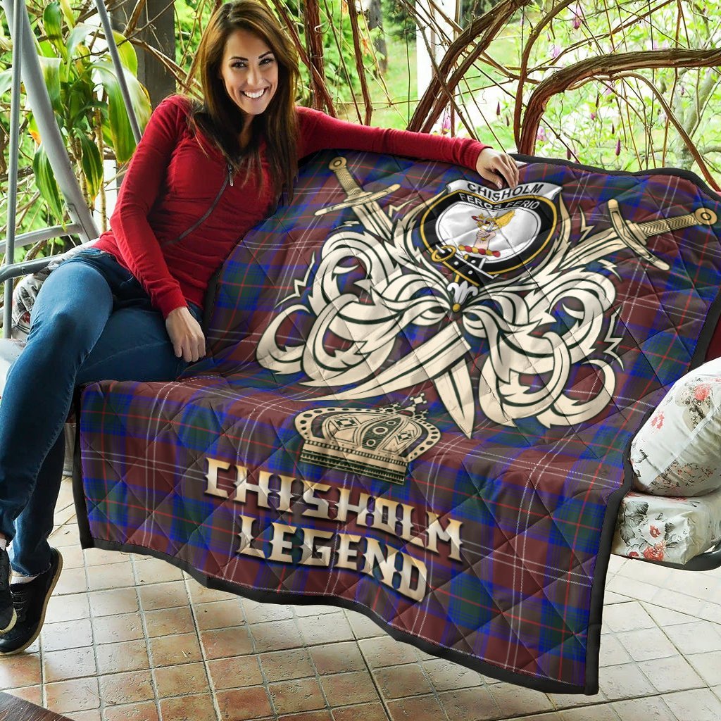 Chisholm Hunting Modern Tartan Crest Legend Gold Royal Premium Quilt