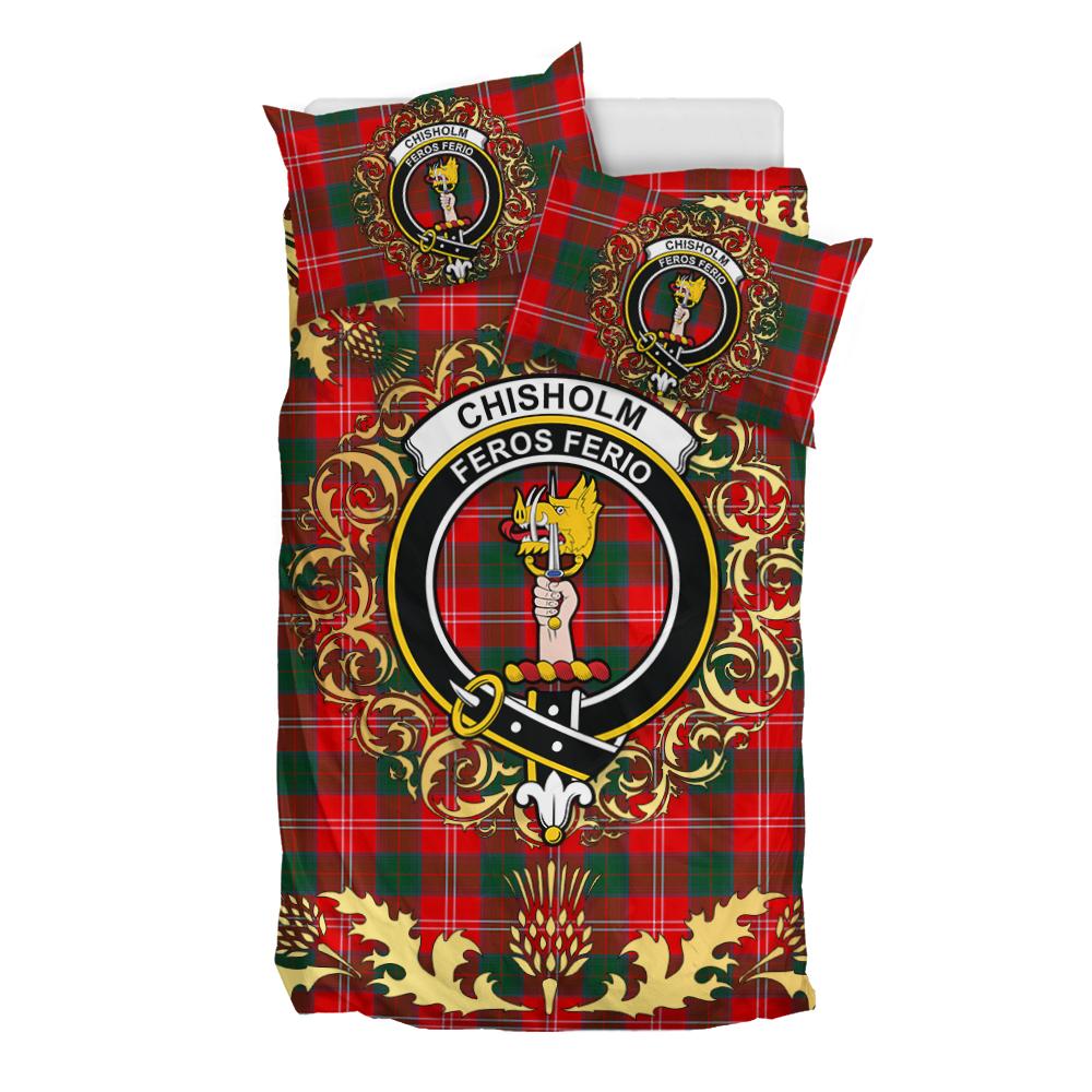 Chisholm Modern Tartan Crest Bedding Set - Golden Thistle Style