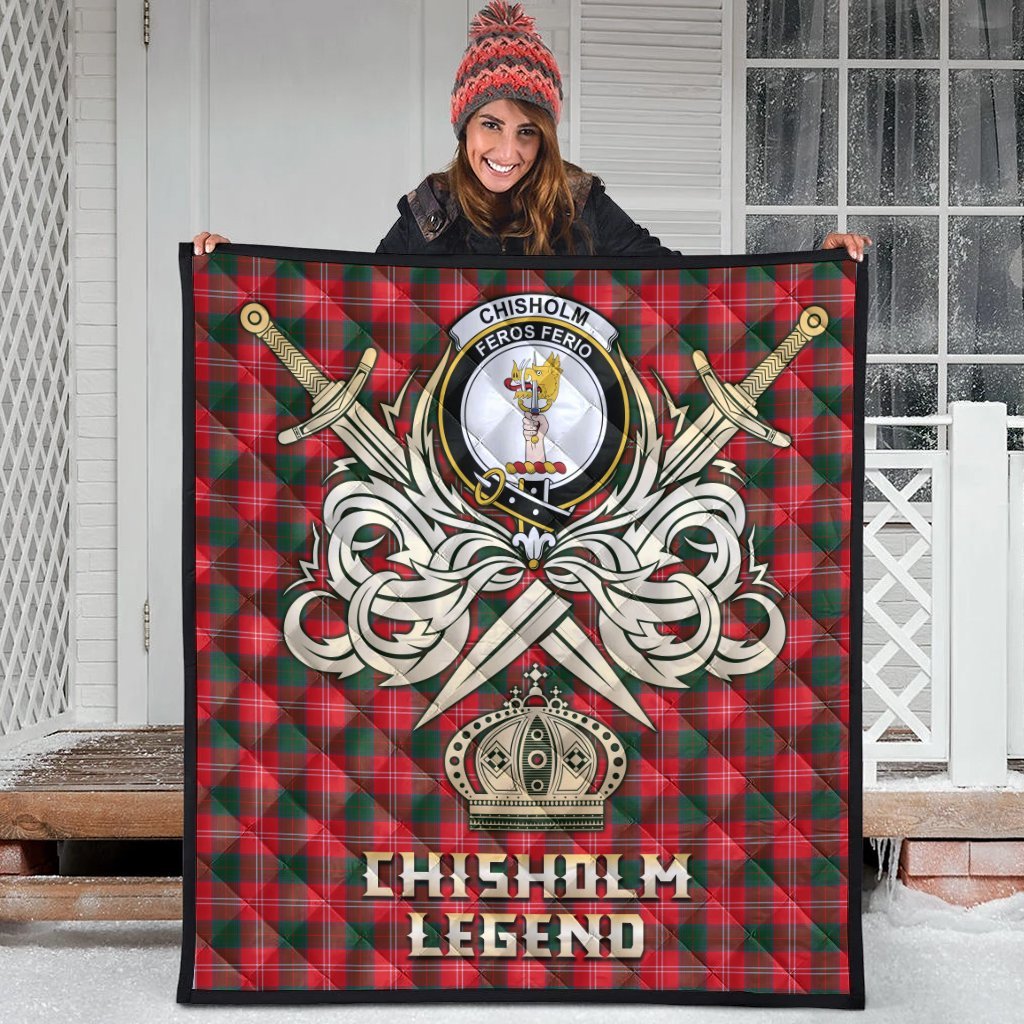 Chisholm Modern Tartan Crest Legend Gold Royal Premium Quilt