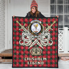Chisholm Modern Tartan Crest Legend Gold Royal Premium Quilt
