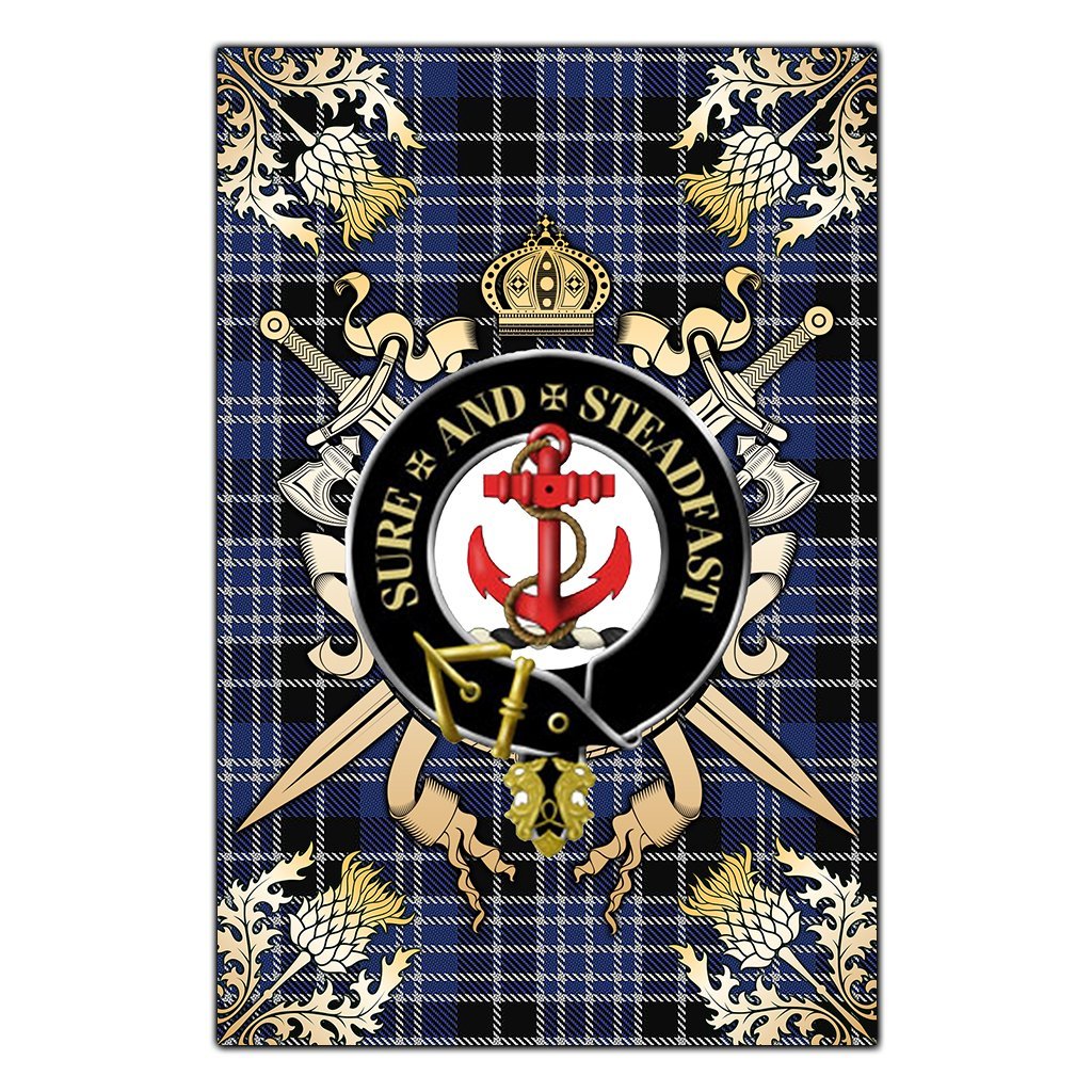 Clark Tartan Crest Black Garden Flag - Gold Thistle Style