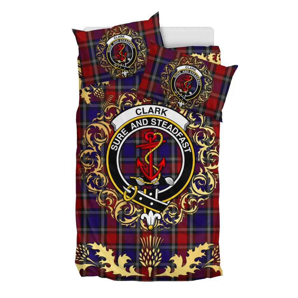 Clark Red Tartan Crest Bedding Set - Golden Thistle Style