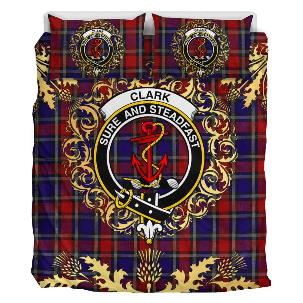 Clark Red Tartan Crest Bedding Set - Golden Thistle Style