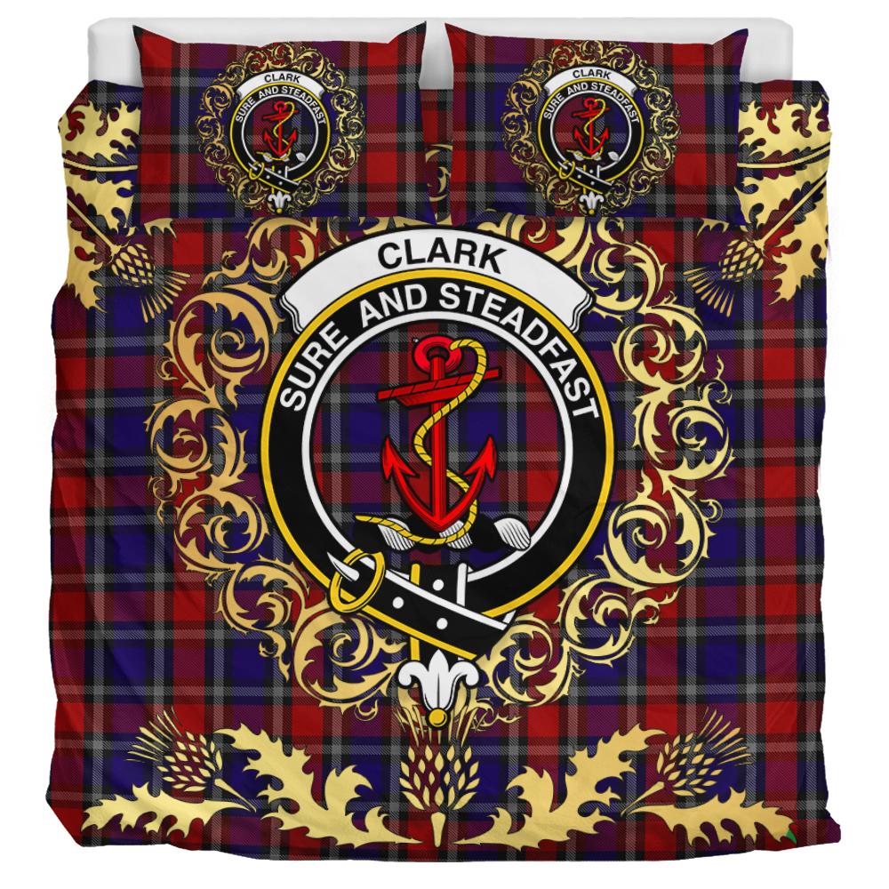 Clark Red Tartan Crest Bedding Set - Golden Thistle Style