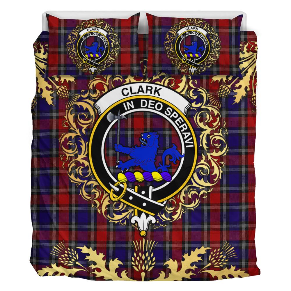 Clark (Lion) Red Tartan Crest Bedding Set - Golden Thistle Style