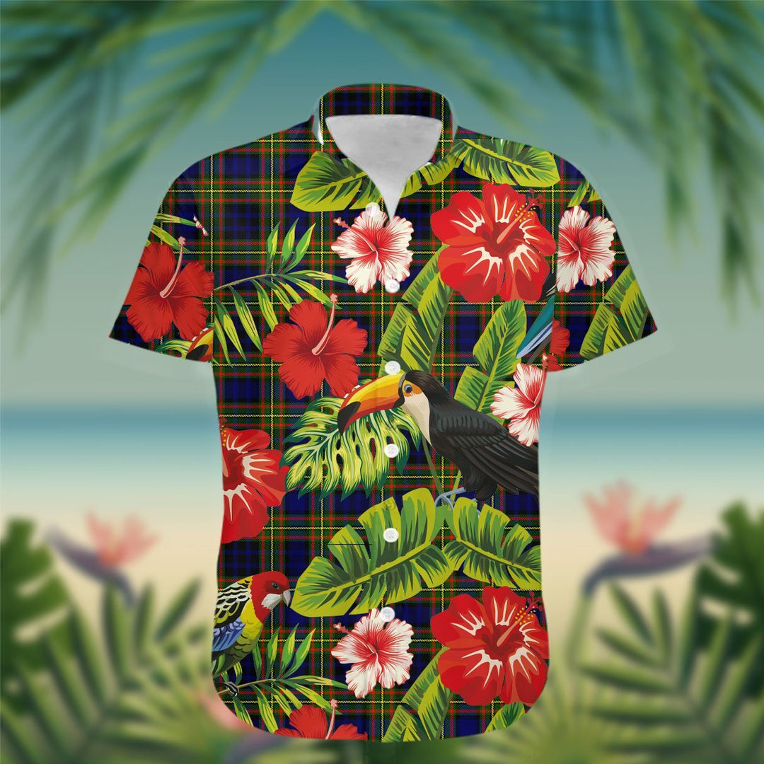 Clelland Tartan Hawaiian Shirt Hibiscus, Coconut, Parrot, Pineapple - Tropical Garden Shirt