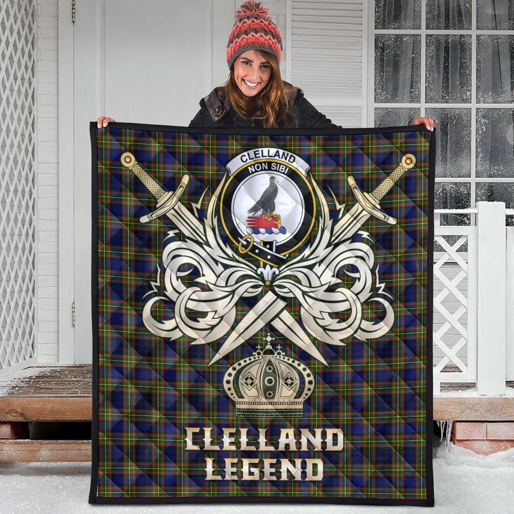 Clelland Modern Tartan Crest Legend Gold Royal Premium Quilt