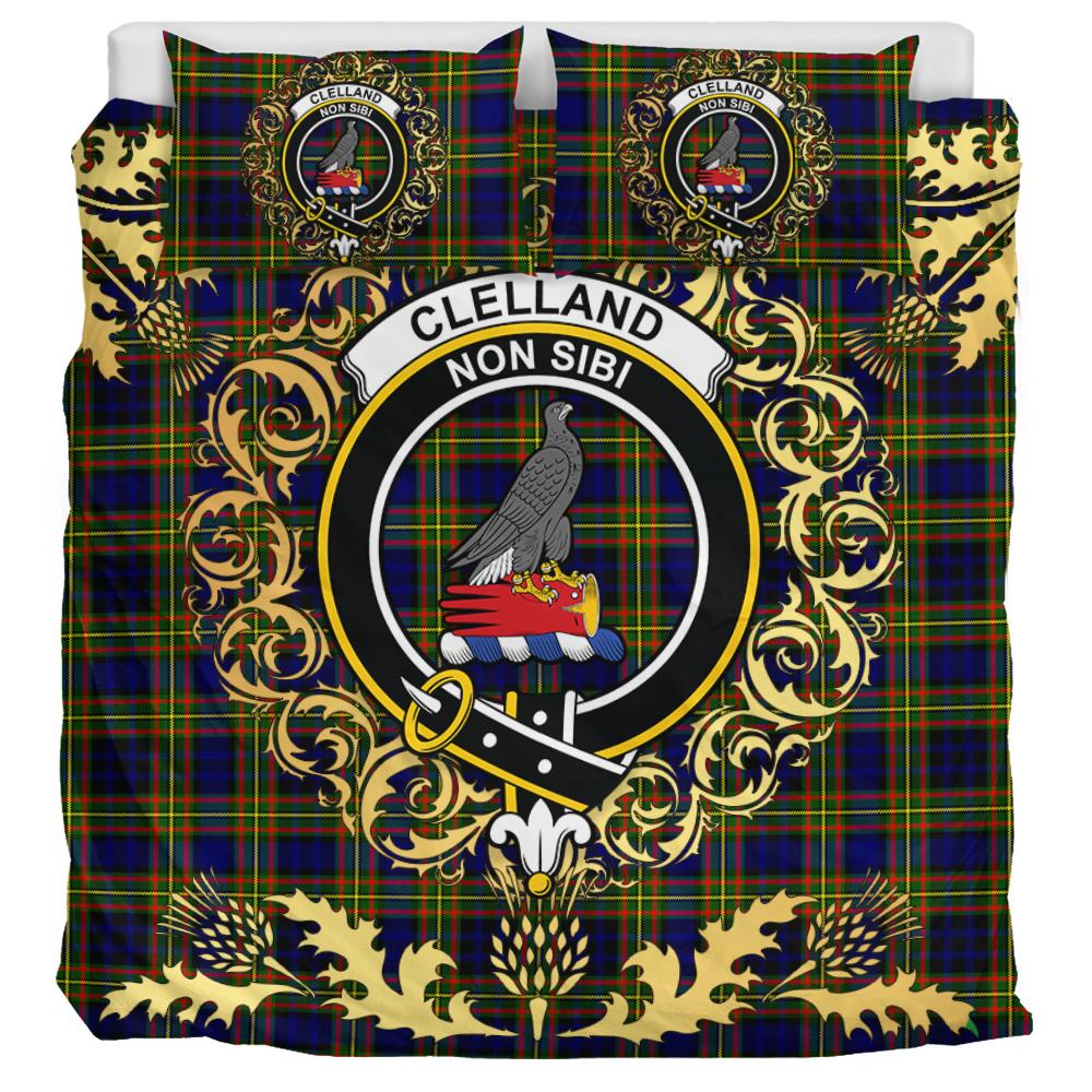 Clelland Modern Tartan Crest Bedding Set - Golden Thistle Style