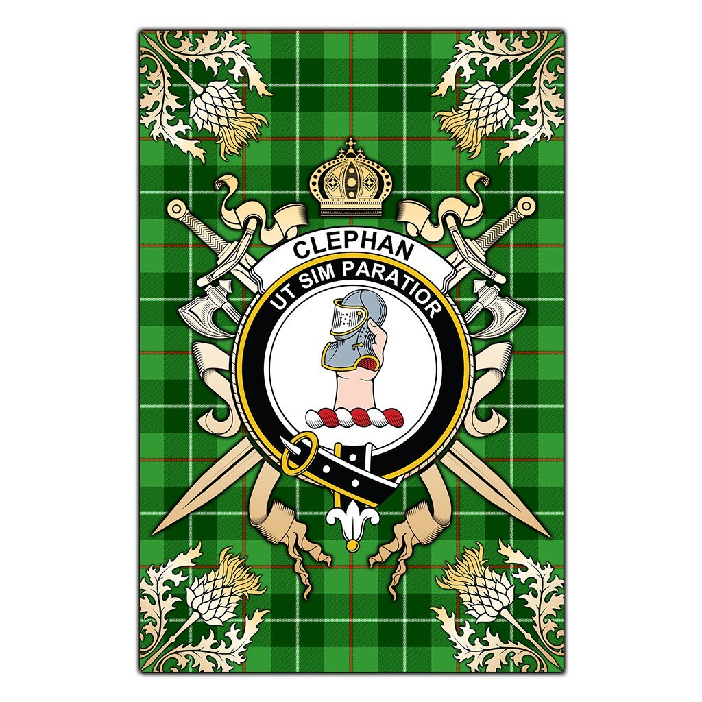 Clephane Tartan Crest Black Garden Flag - Gold Thistle Style