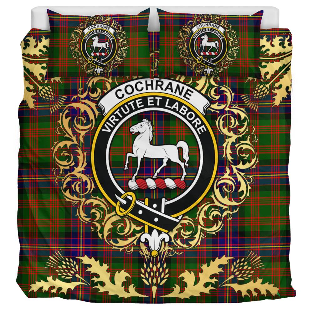 Cochrane Modern Tartan Crest Bedding Set - Golden Thistle Style