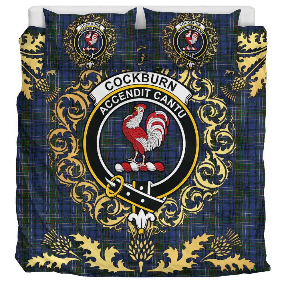 Cockburn Blue Tartan Crest Bedding Set - Golden Thistle Style